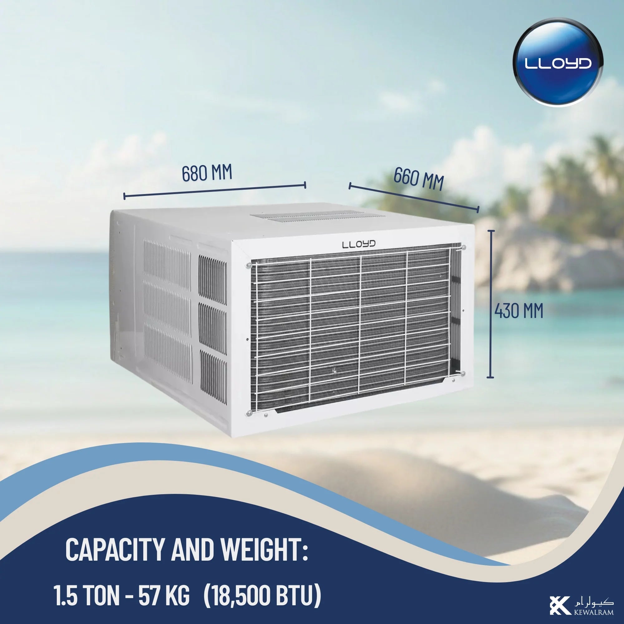 Lloyd 1.5 Ton Window Air Conditioner (AC), 6 Star Rating 18,500 BTU, GOW18B41TQCL