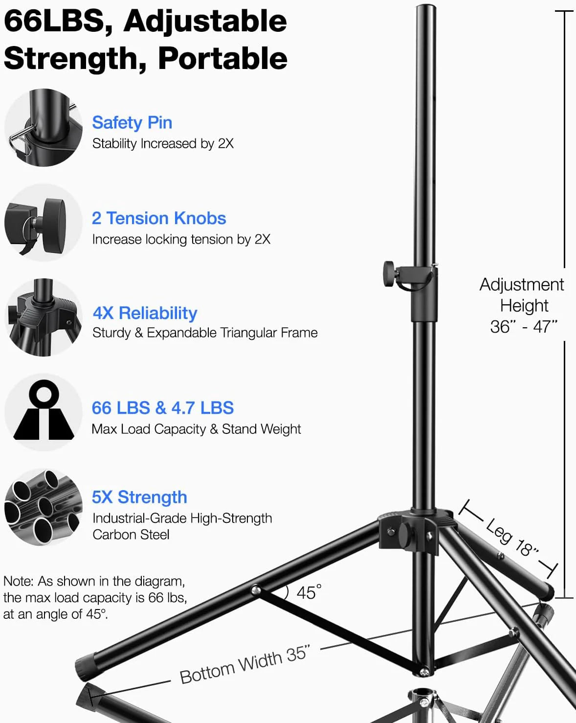 Ikarao Adjustable Height Speaker Stand Universal Tripod, 33" to 43" Extender,IK-X1X2STAND