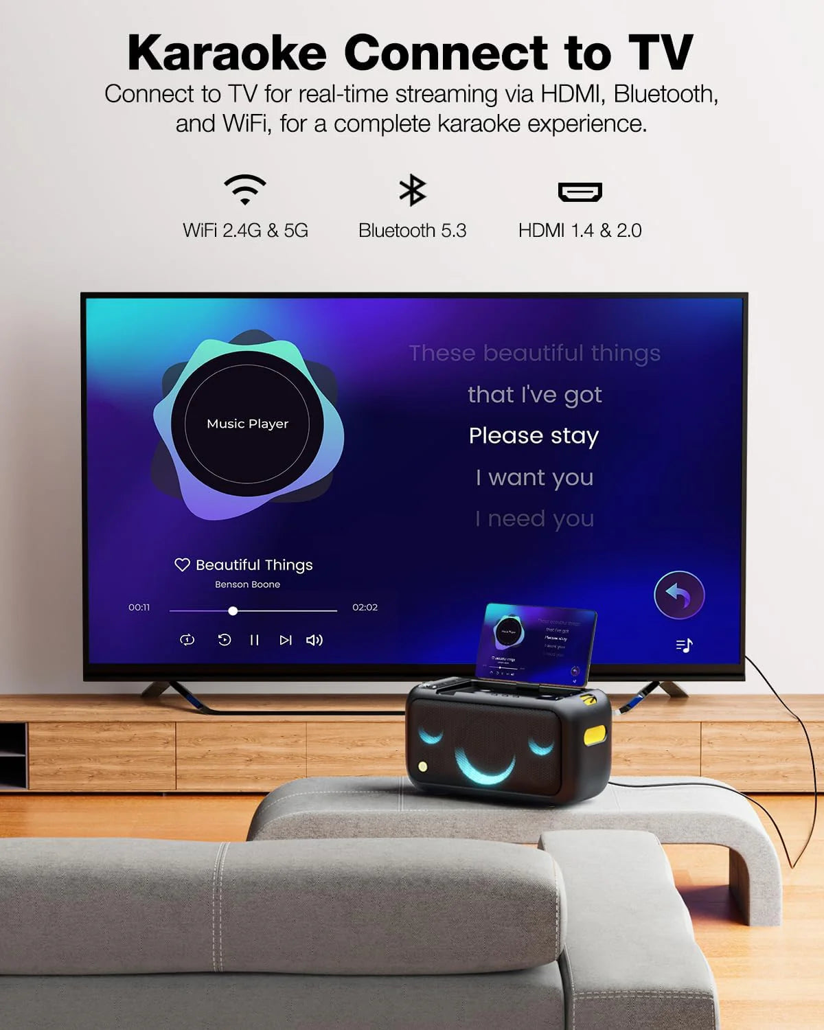 Ikarao Karaoke Machine for Adults, with Lyrics Display Built-in 13.3" Screen, All in One Karaoke Machine with 2 Wireless Microphone, IK-BREAKX1