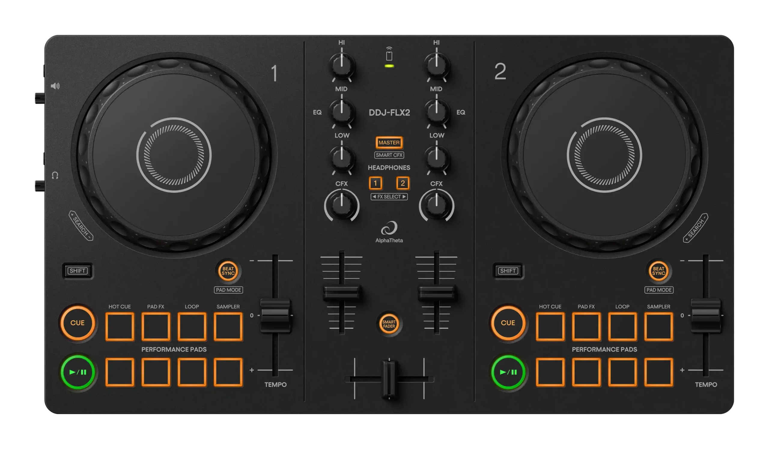 Compact 2-channel DJ controller
