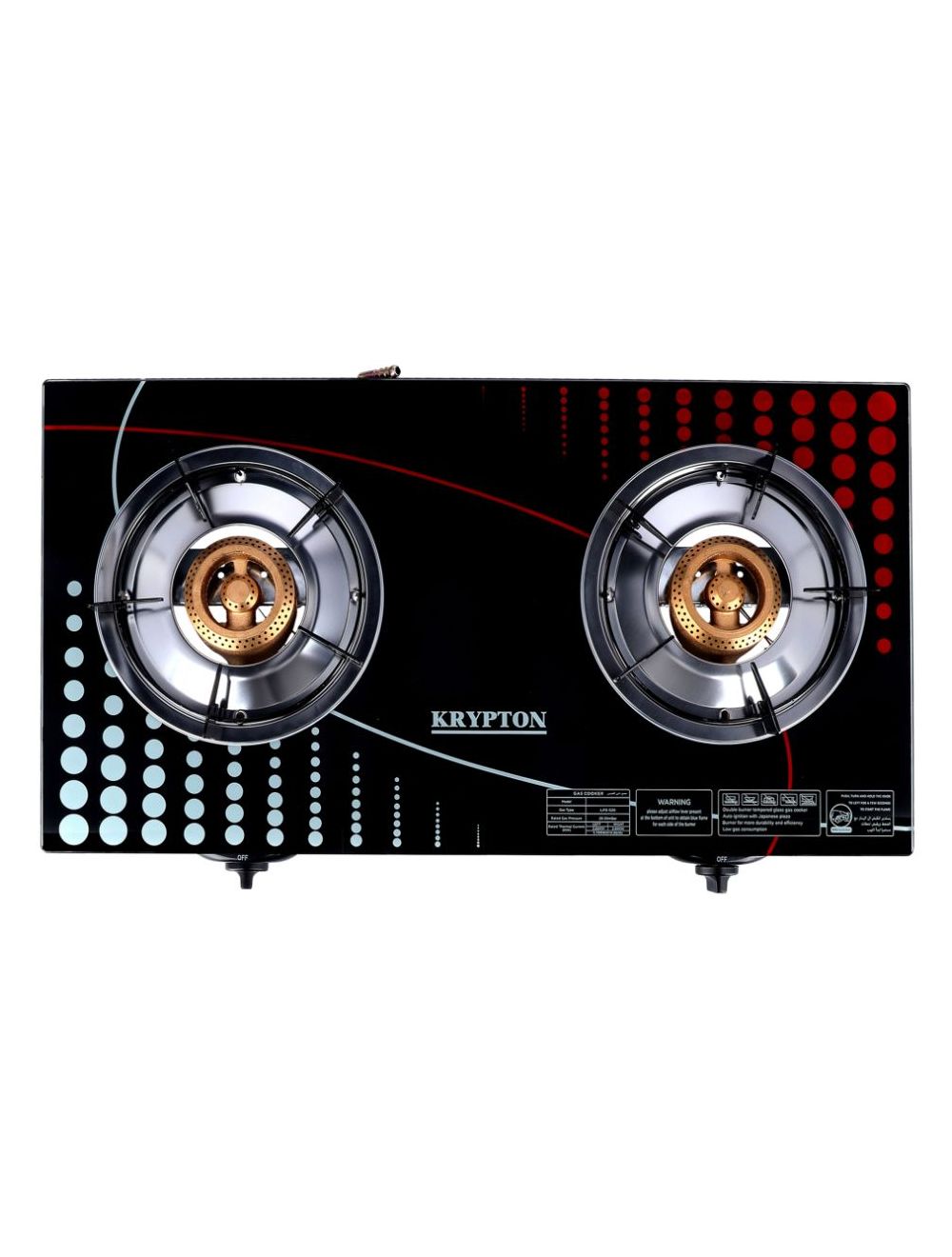 Krypton Tempered Glass Double Burner Gas Stove Auto Ignition Black