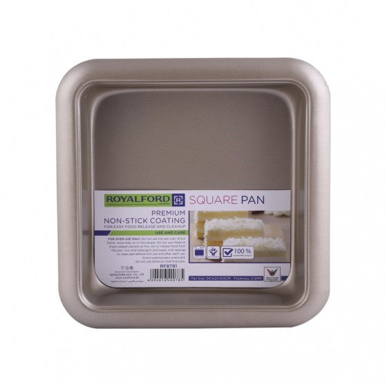 Royalford Steel 8 Inch Square Cake Pan Black 24x24x5cm