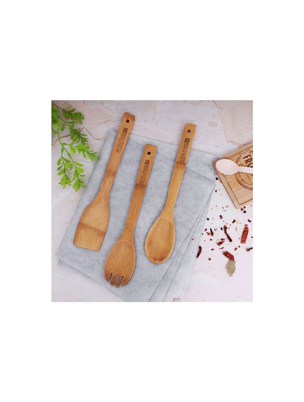 Royalford 3 Pcs Bamboo Kitchen Tools Set
