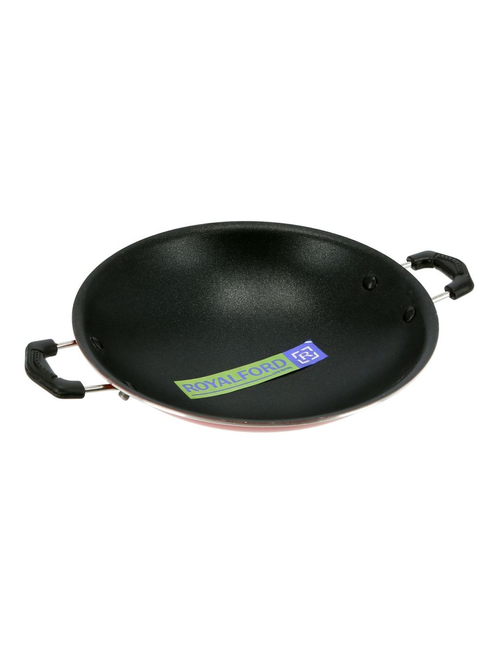 Royalford 23cm Non Stick Appam Pan with Lid Red Silver & Black