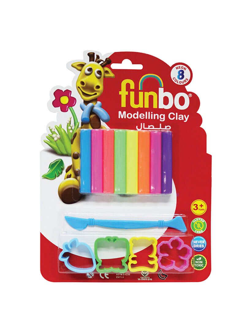 FUNBO Modelling Clay 100g 8 Neon Colors 2 Moulds 1T FO-MC-108N-8+3M