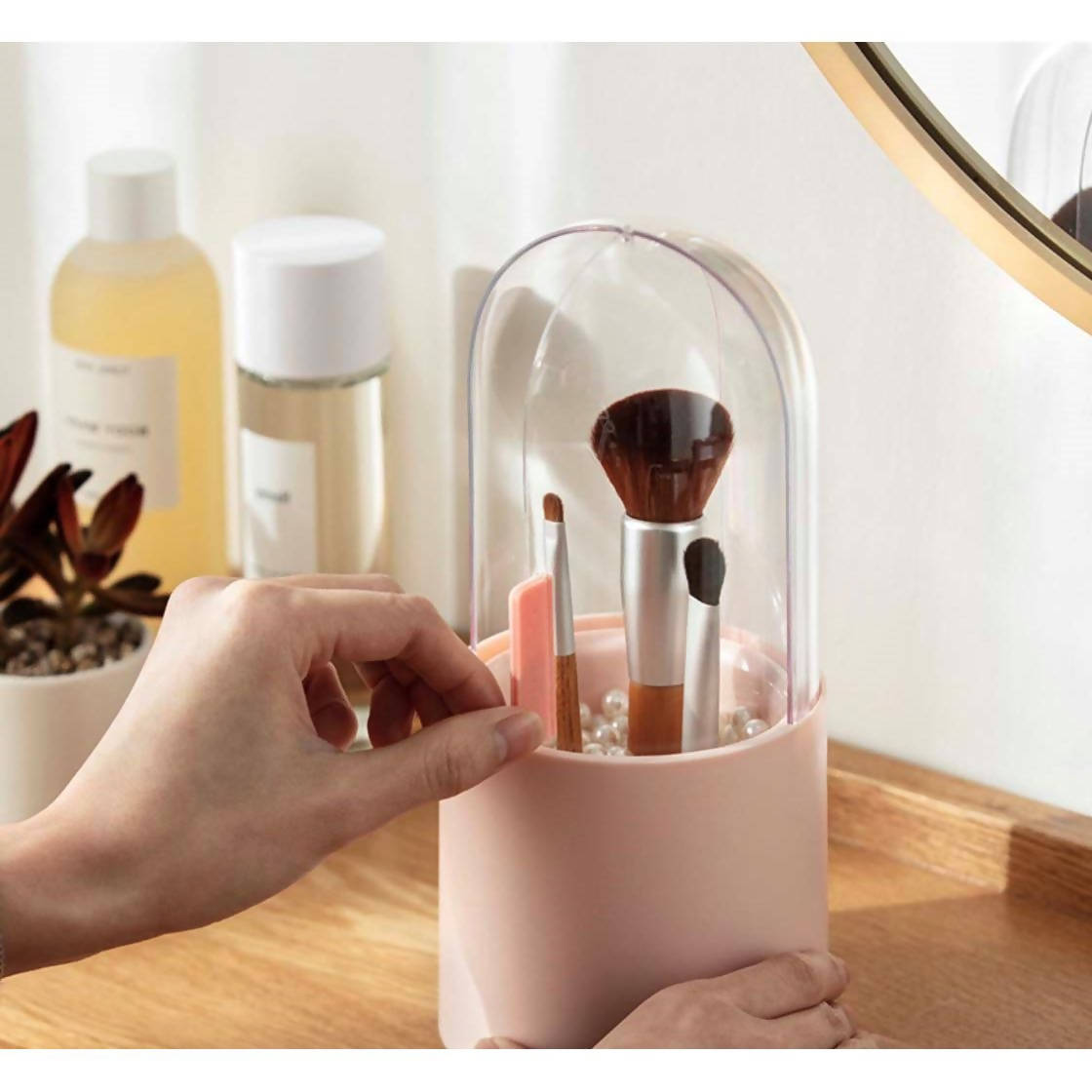 Inscraft Capsule Makeup Brush Holder With Pearls Pink