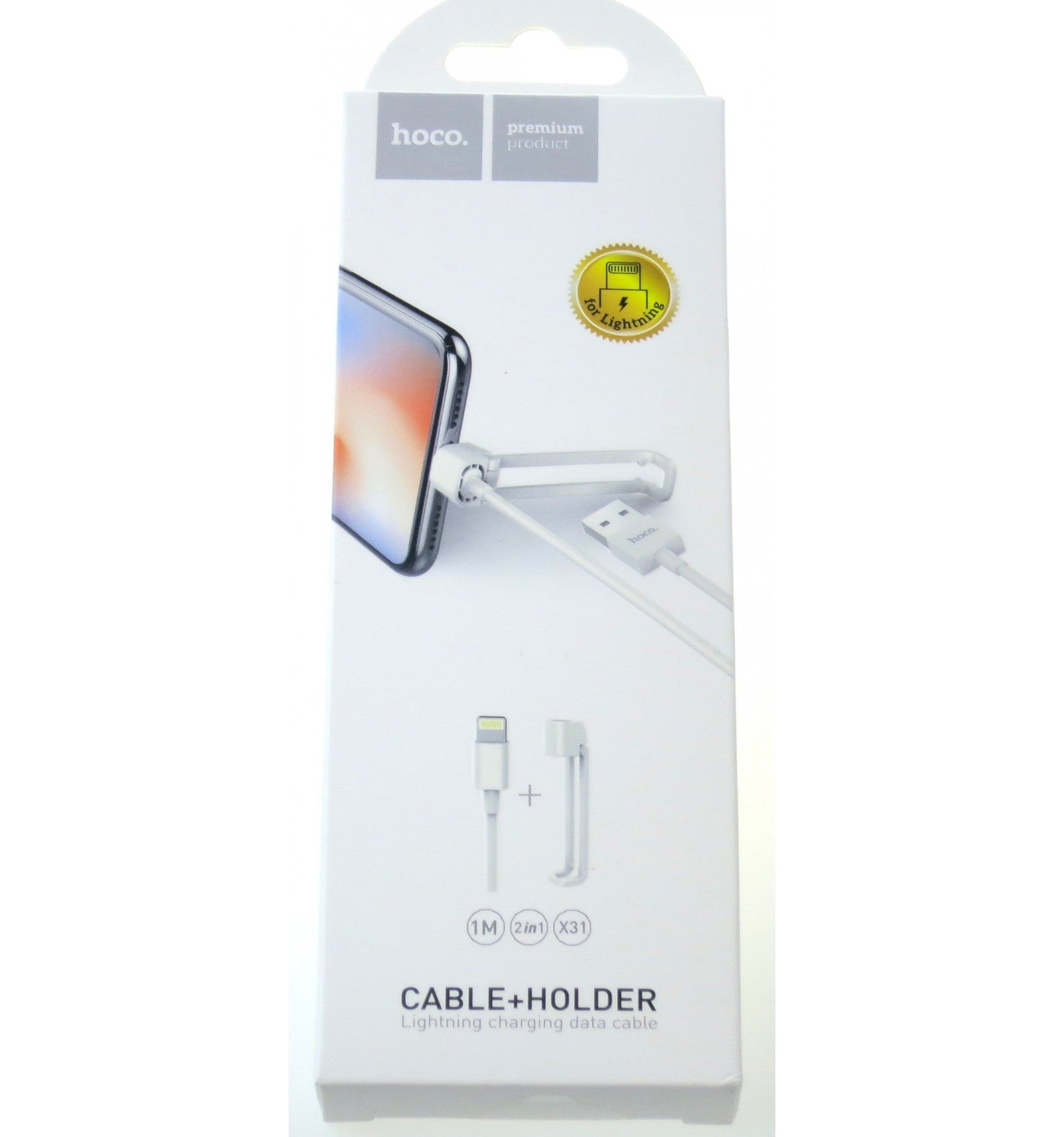 Hoco Charging Cable Lightning With Holder White