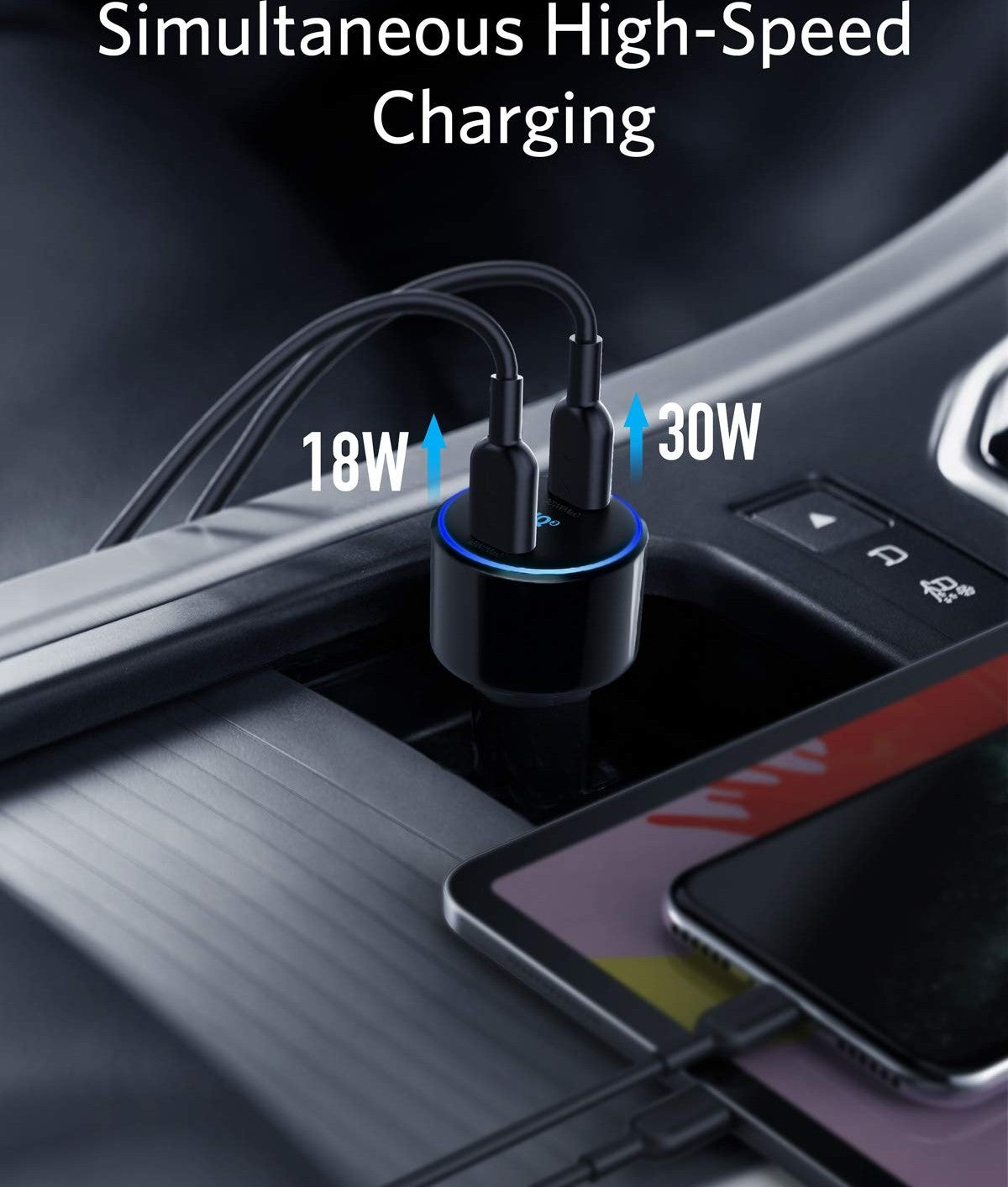 Anker Power Drive III Duo Origin 2 USB C PD 30W 18W Car Charger Black