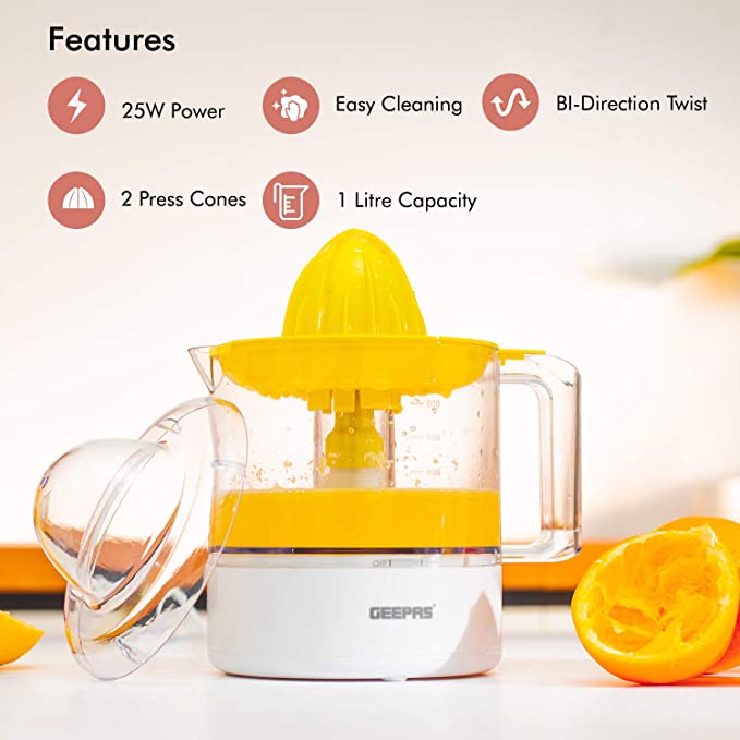 Geepas Citrus Juicer 1.0L Plstc Cup 1x6 | Kitchen Appliances | Halabh.com