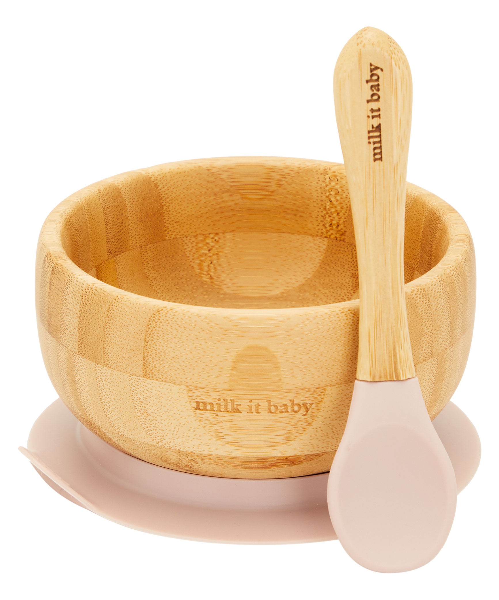 Milk It Baby Bamboo Suction Baby Bowl & Spoon Set Dusty Pink | Baby Products | Halabh.com