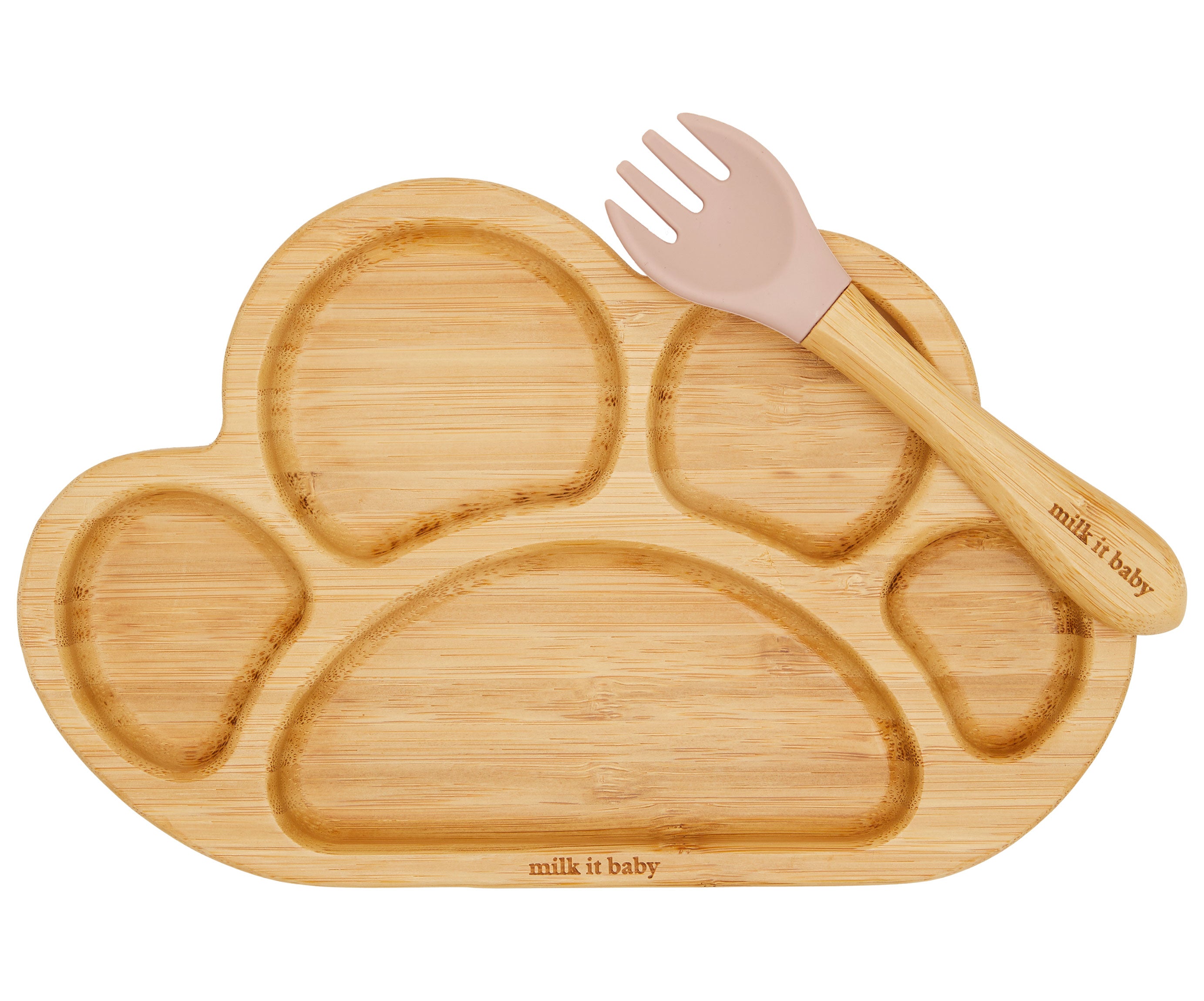 Milk It Baby Bamboo Tiger Paw Suction Plate & Fork Set Dusty Pink | Baby Products | Halabh.com