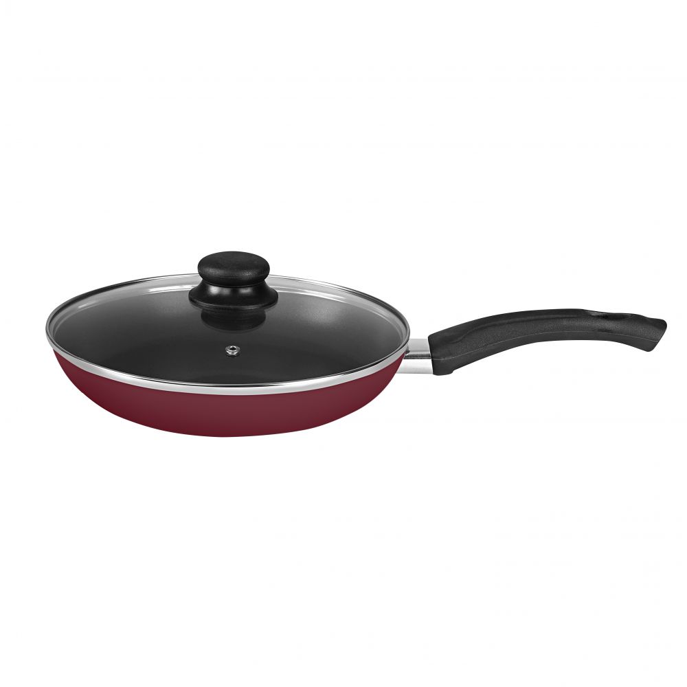 Royalford 26cm Non Stick Fry Pan with Lid Red