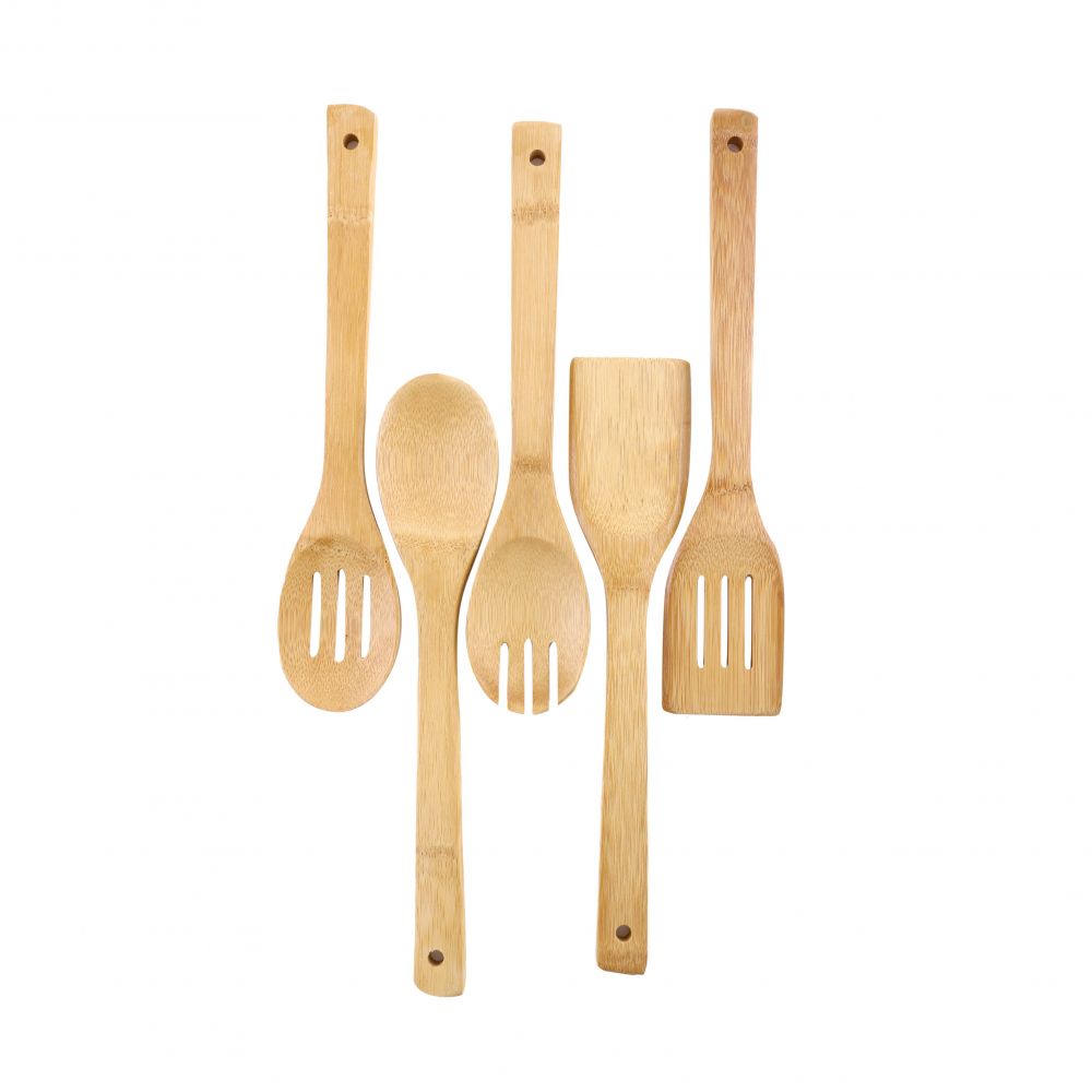 Royalford RF5110 Bamboo Kitchen Tools Set 5 Pieces Beige