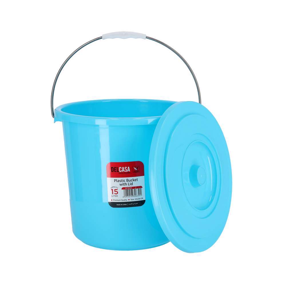 Delcasa Plastic Bucket with Lid | Capacity 15L | Color Blue | Bathroom Accessories in Bahrain | Halabh