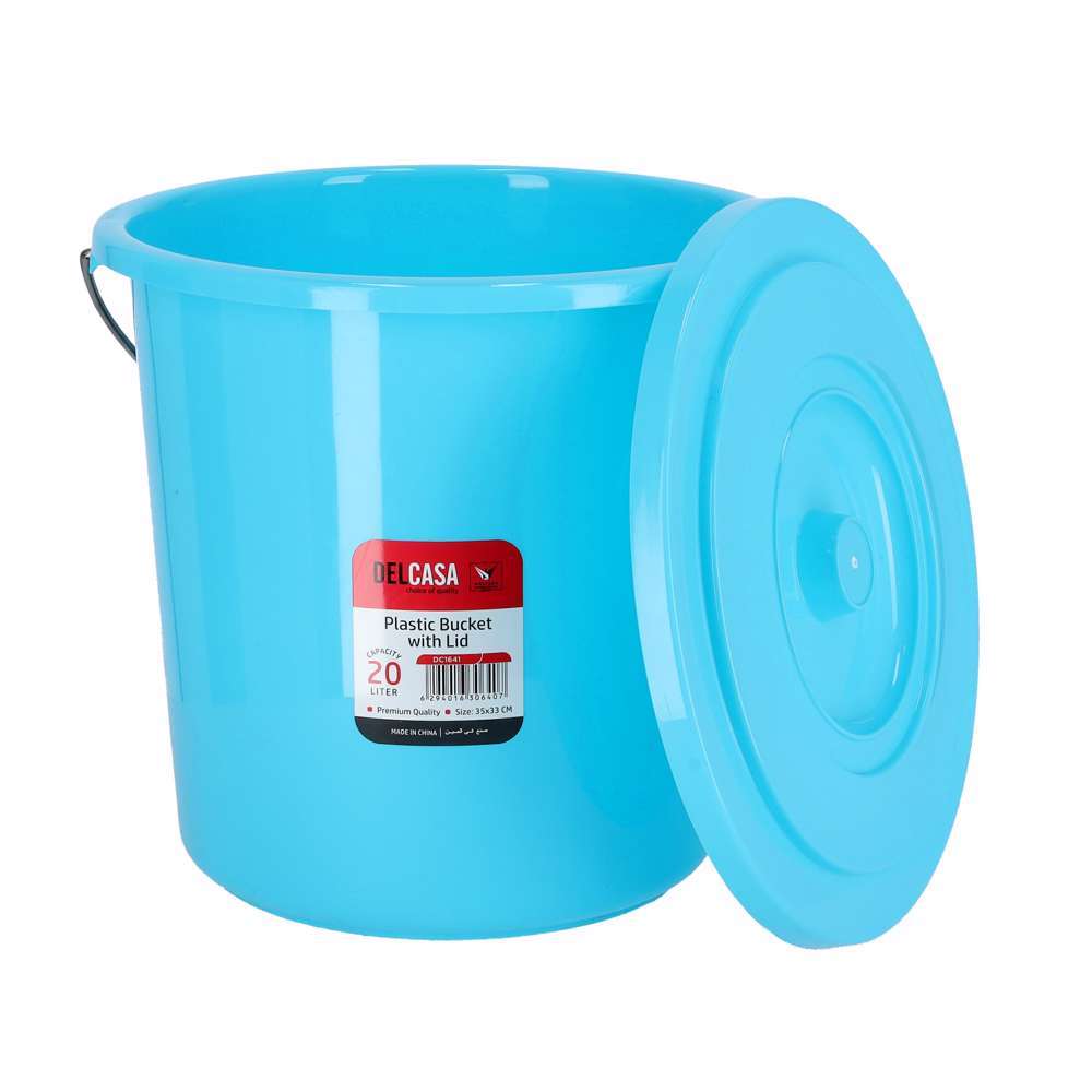 Delcasa Plastic Bucket with Lid | Capacity 20L | Color Blue | Bathroom Accessories in Bahrain | Halabh