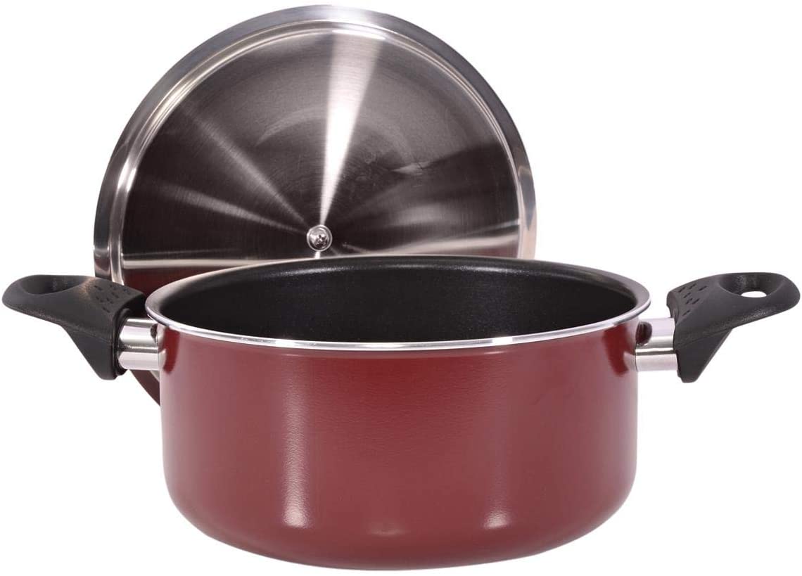 Royalford Aluminum Non Stick Cooking Pot with Lid 2 Pieces Red