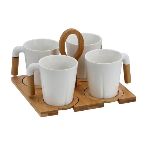 Royalford 300 Ml 9 Pcs Porcelain Coffee Set With Stand White & Beige