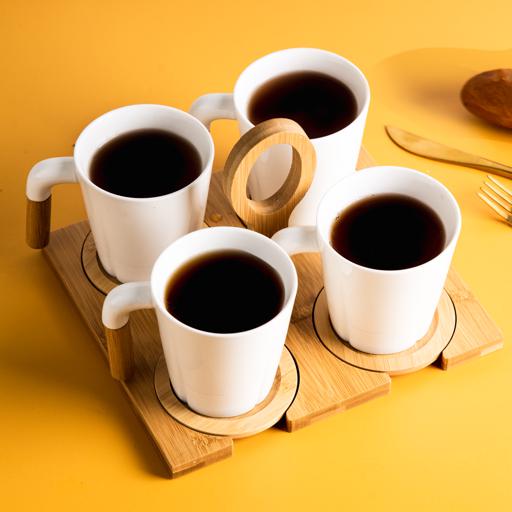 Royalford 300 Ml 9 Pcs Porcelain Coffee Set With Stand White & Beige