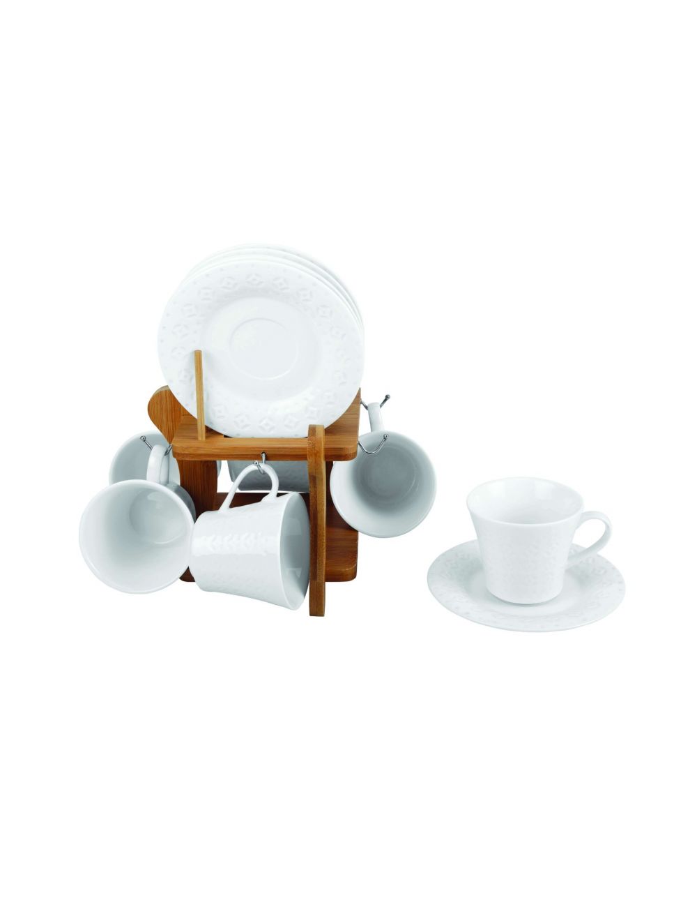 Royalford 12Pcs Porcelain Cup & Saucer Set With Wooden Stand