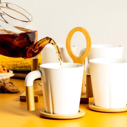 Royalford 300 Ml 9 Pcs Porcelain Coffee Set With Stand White & Beige