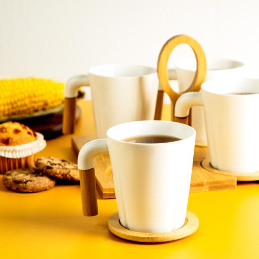 Royalford 300 Ml 9 Pcs Porcelain Coffee Set With Stand White & Beige