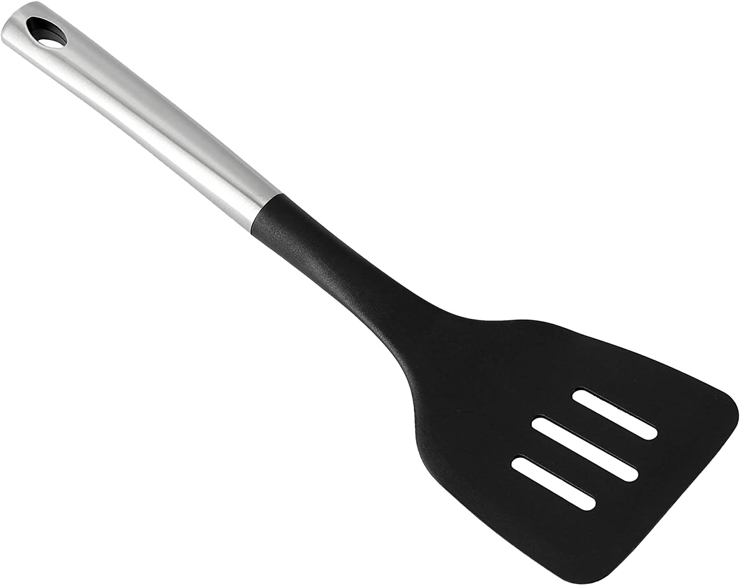 Royalford Nylon Slotted Turner With Steel Handle Black & Silver