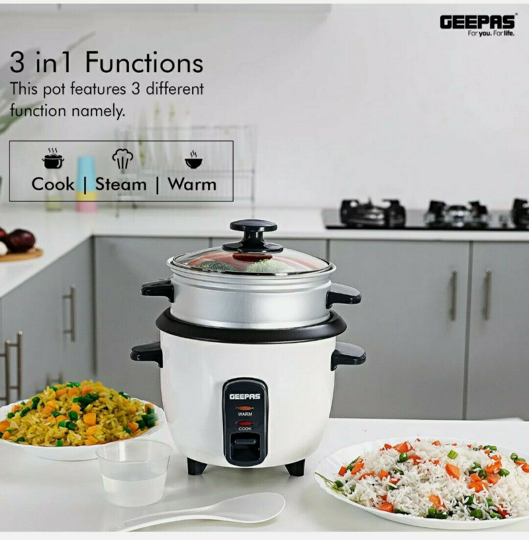 Geepas Automatic 2.2 L Rice Cooker Steamer InnerPot Non Stick Electric Keep Warm