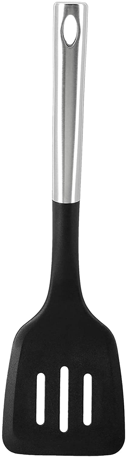 Royalford Nylon Slotted Turner With Steel Handle Black & Silver
