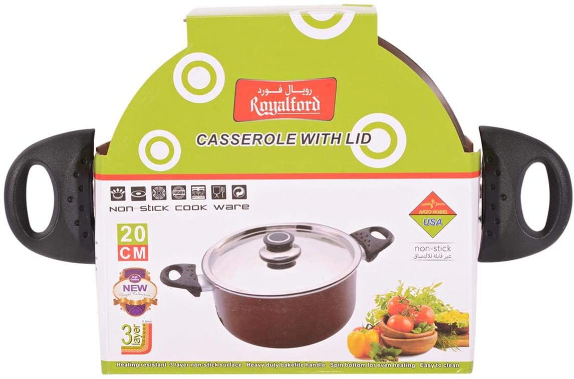 Royalford Aluminum Non Stick Cooking Pot with Lid 2 Pieces Red