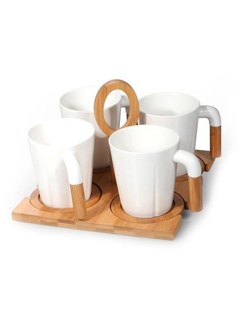 Royalford 300 Ml 9 Pcs Porcelain Coffee Set With Stand White & Beige