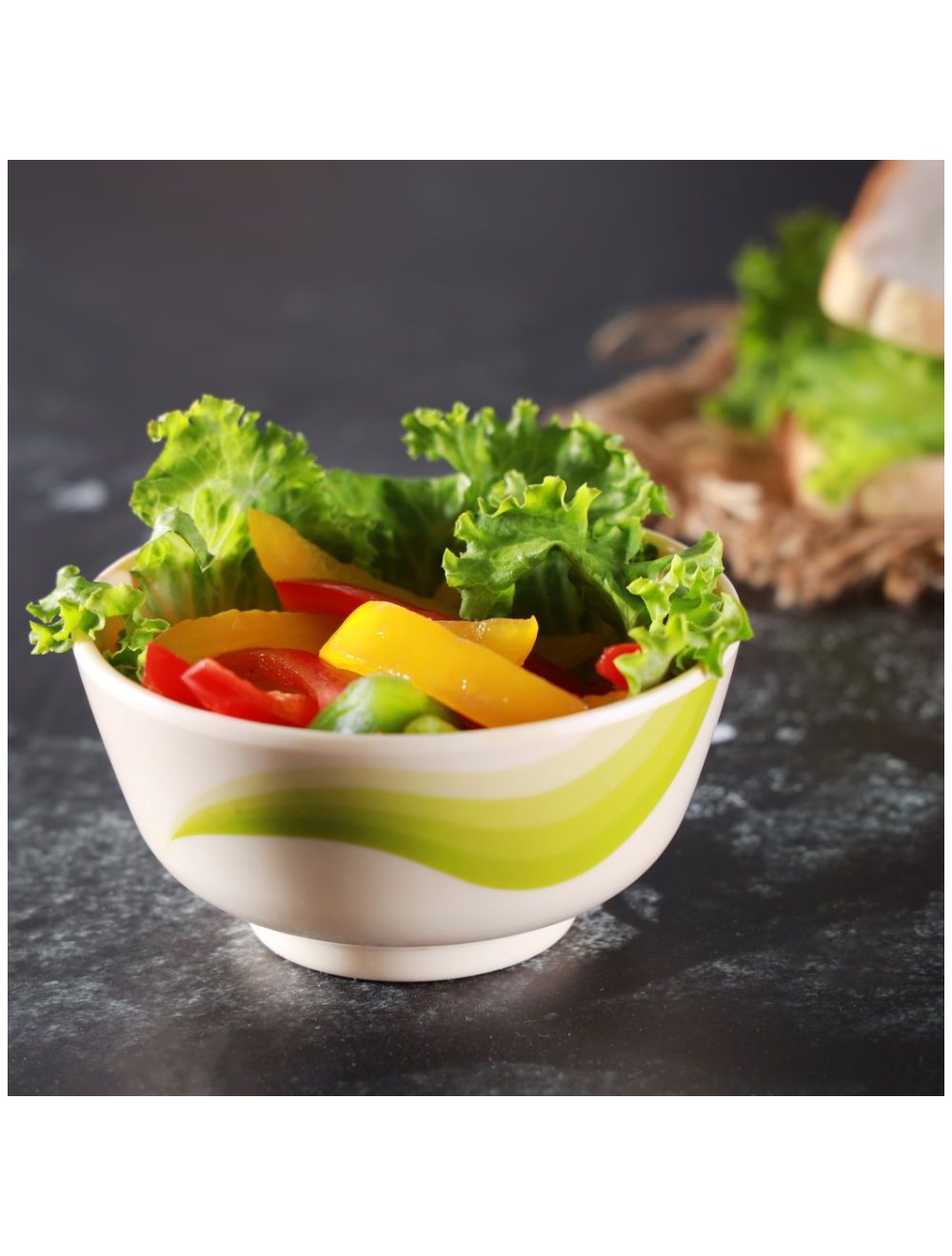 Royalford Melamine Ware 4.5 Inch Super Rays Round Bowl Mint White & Green