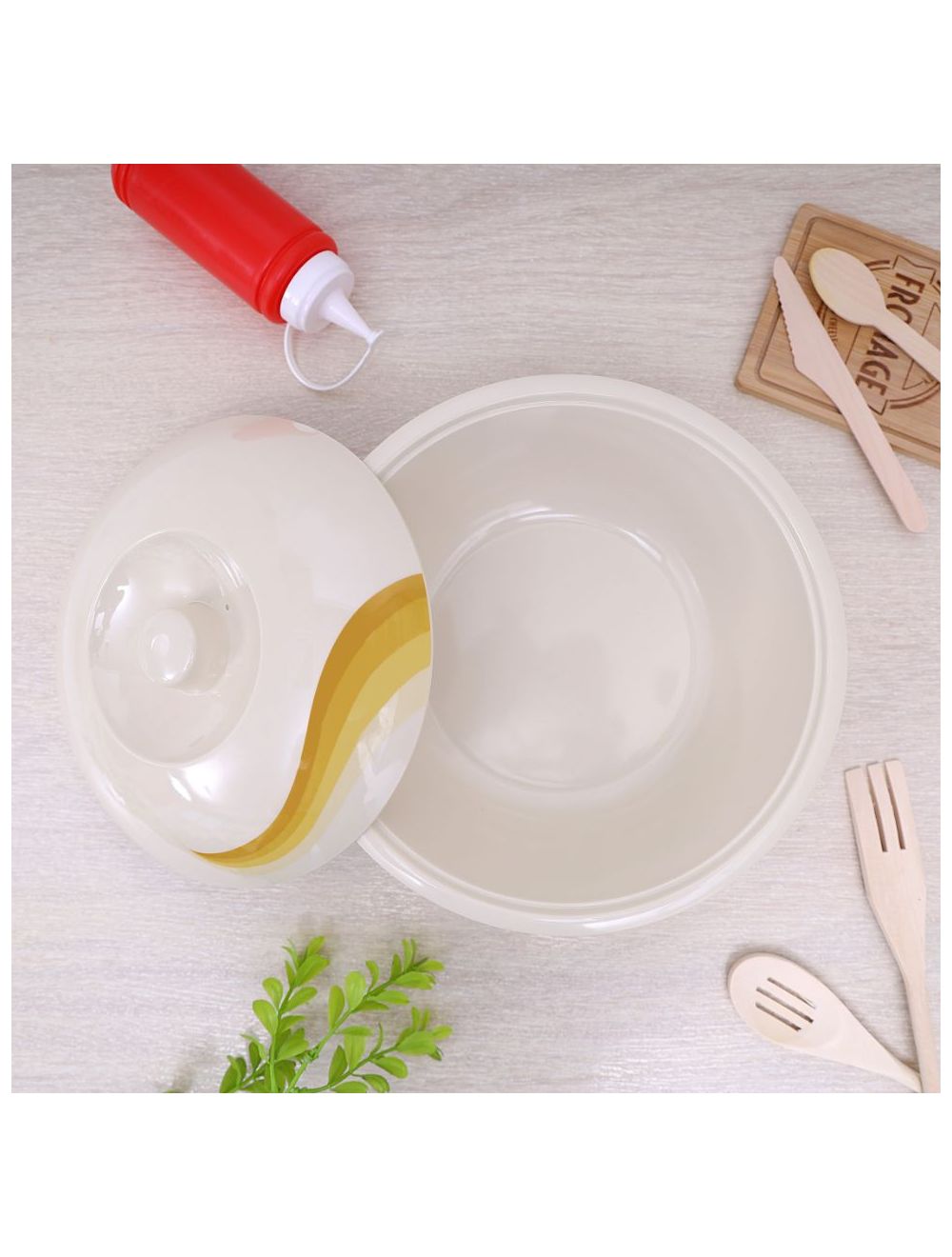 Royalford Royalford 10 Melamineware Super Rays Bowl With Lid Yellow & White