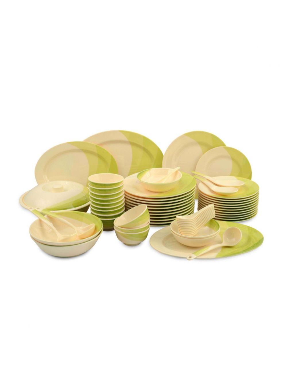 Royalford Melamine Dinner Set Ribble Design 64 Pcs White & Green