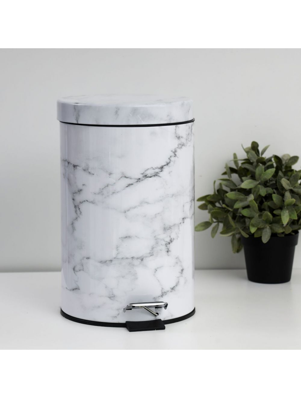 Royalford 5L Marble Design Dust Bin White & Grey