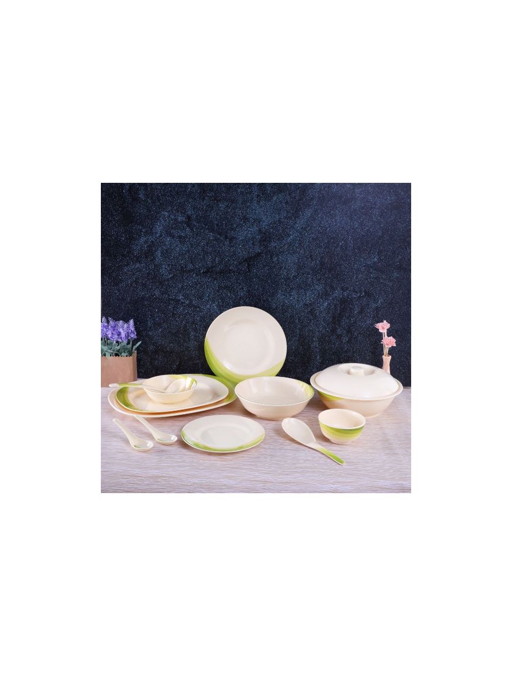 Royalford Melamine Dinner Set Ribble Design 64 Pcs White & Green