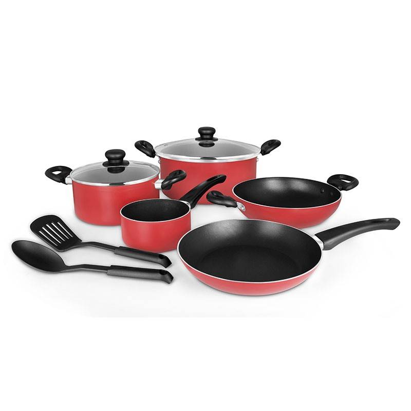 Pigeon Culinary Delights 9 Pcs Cookware Set (20 & 26cm Pot With Lid, 24cm Kadai, 14cm Saucepan, 26cm Frypan, 2pcs Kitchen Tools)