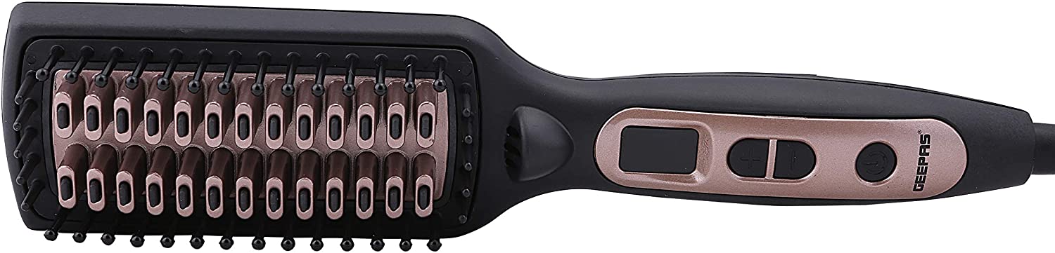 Geepas Hair Brush Ceramic Coating Digital Temperature Control Black