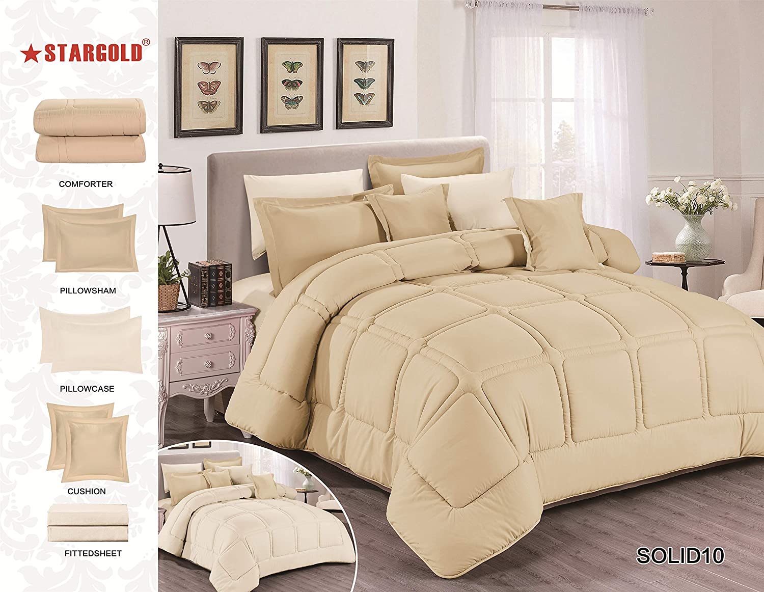 Stargold Solid Comforter 8 Pieces Set Soft Microfiber Beige 260x240cm
