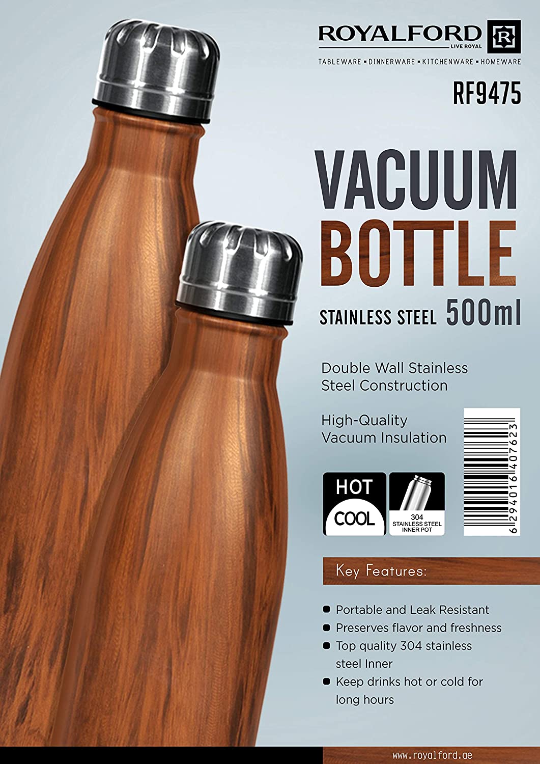 Royalford Stainless Steel Marble Design Vacuum Bottle 500Ml