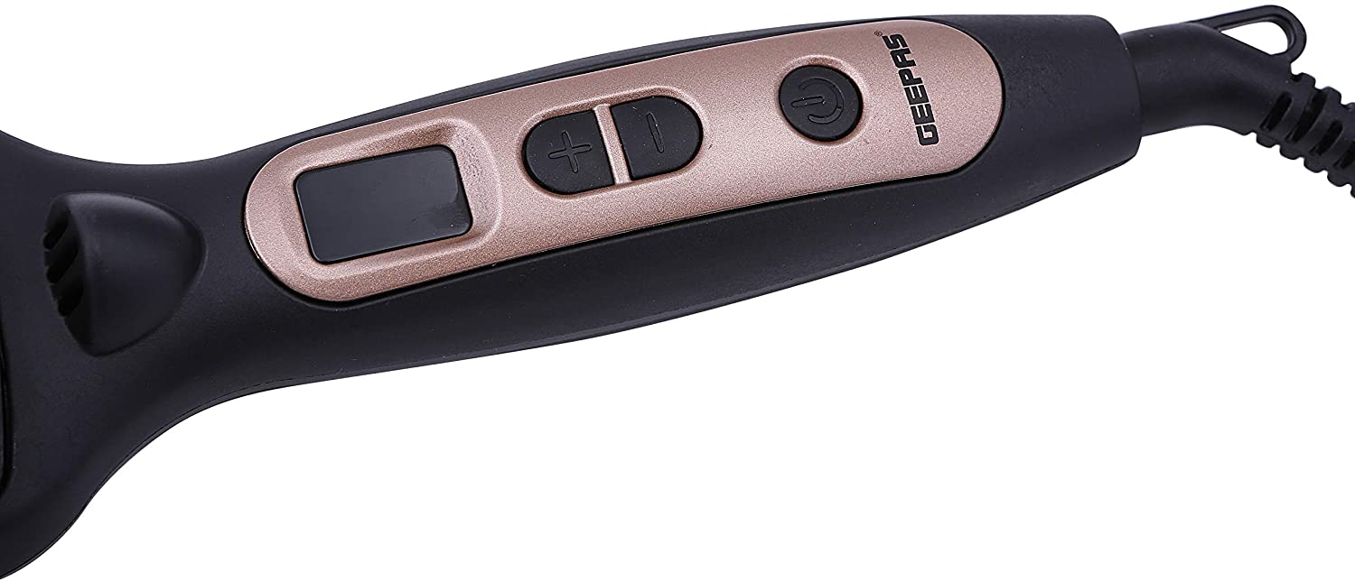 Geepas Hair Brush Ceramic Coating Digital Temperature Control Black