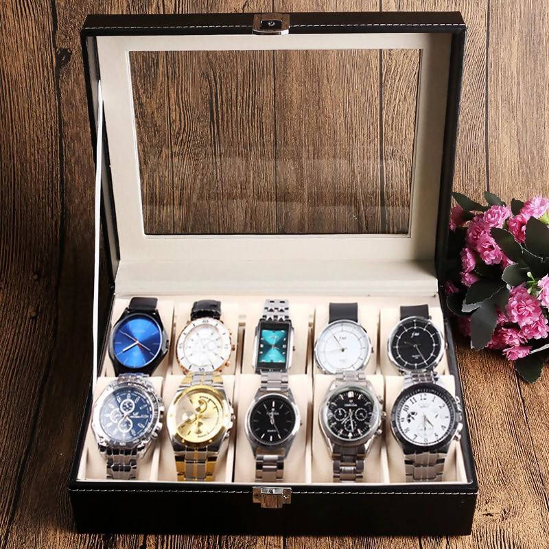 Fashion 10 Grid Watch Box HL10033 | watch storage | box | jewelry box | timepiece storage | luxury accessories | organizational products | elegant design | secure lock | Halabh.com
