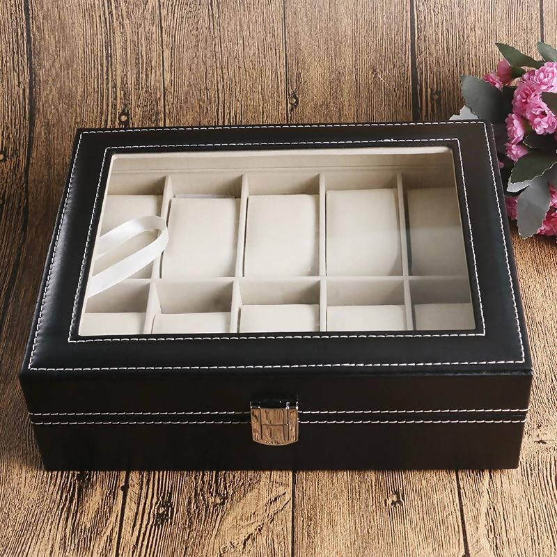 Fashion 10 Grid Watch Box HL10033 | watch storage | box | jewelry box | timepiece storage | luxury accessories | organizational products | elegant design | secure lock | Halabh.com