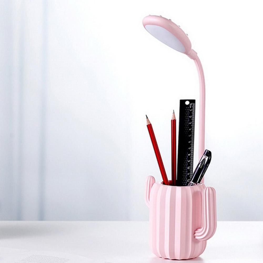 Cactus Pen Holder Table Lamp LED Desktop Eye Protecting Lamp Rechargeable Reading Light Bedside Night Light Desk Light