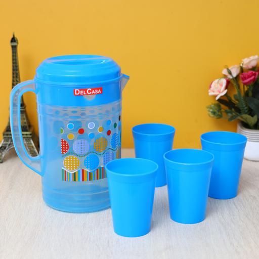 Delcasa Water Jug With 4 Glasses Portable Multi Purpose Jug With Lid For Water Picnic Juice