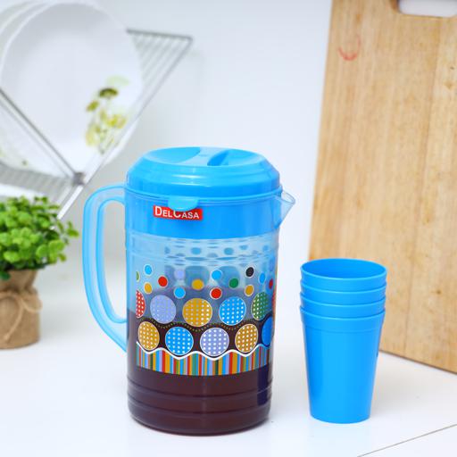Delcasa Water Jug With 4 Glasses Portable Multi Purpose Jug With Lid For Water Picnic Juice