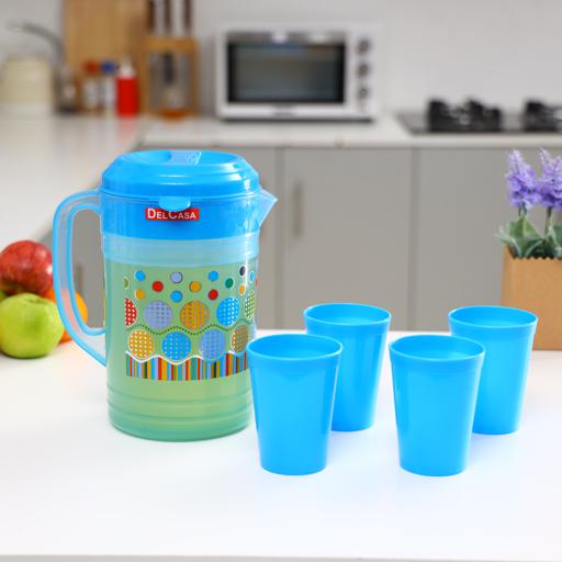Delcasa Water Jug With 4 Glasses Portable Multi Purpose Jug With Lid For Water Picnic Juice