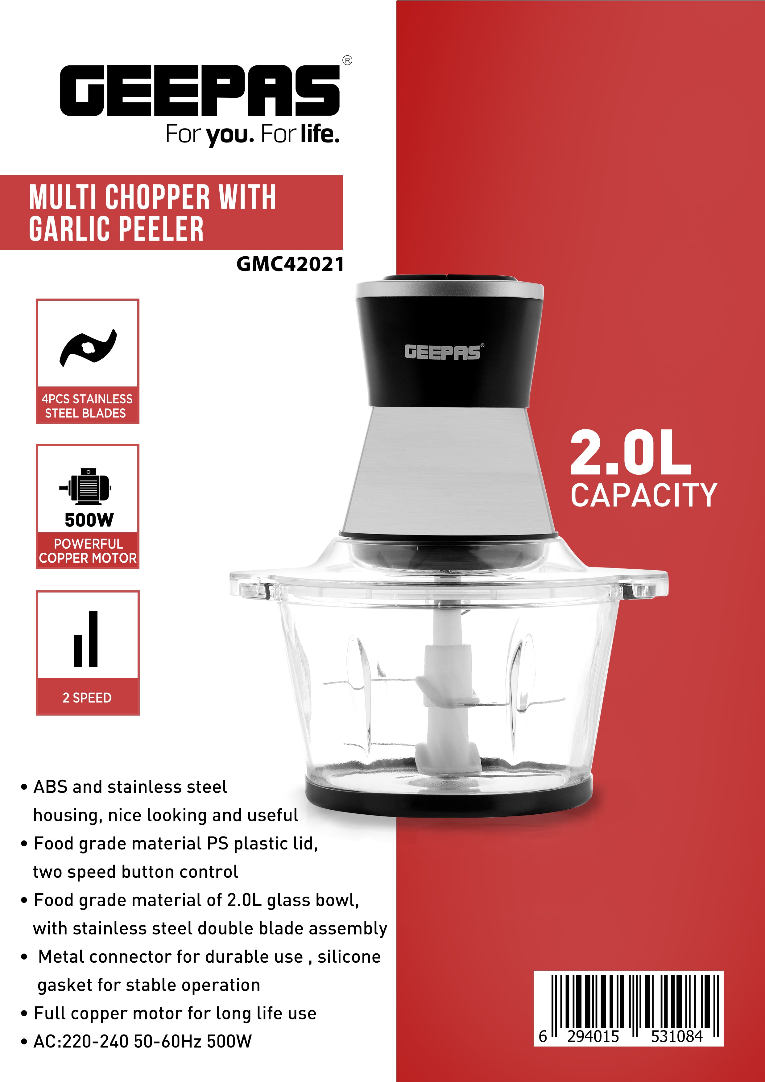 Shop Geepas Multi Chopper 4Pcs SS Blade | Kitchen Appliance | Halabh