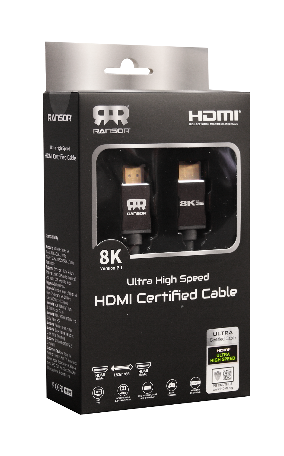 Ransor Ultra High Speed 8K HDMI 2.1 Certified Cable