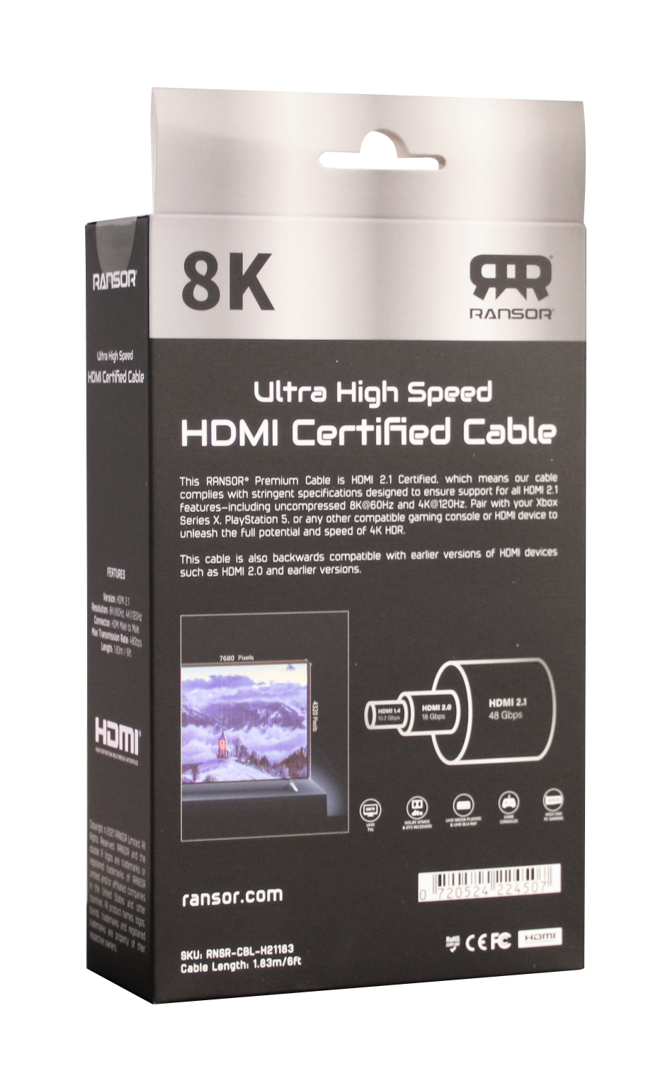 Ransor Ultra High Speed 8K HDMI 2.1 Certified Cable