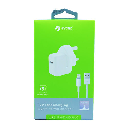 NYORK 12V IOS FAST CHARGER WITH LIGHTNING CABLE WHITE NYH-211